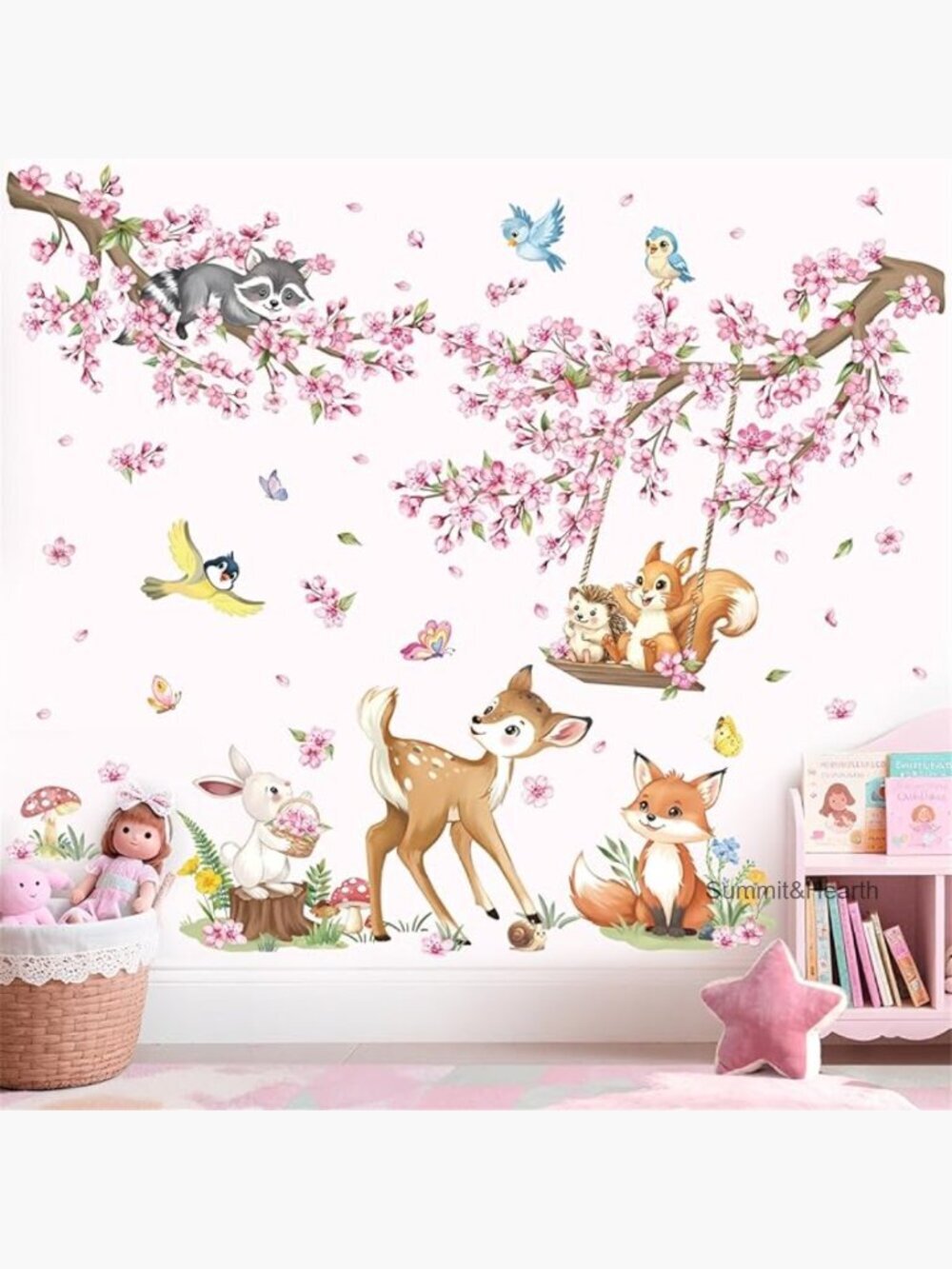 Woodland Animals Cherry Blossom Wall Decals Nursery Decor Stickers